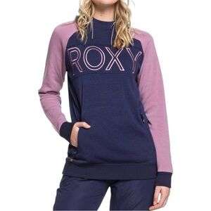 ROXY Liberty Pullover Technical Hoodie XS Pink Blue Fleece Lined Thumbholes